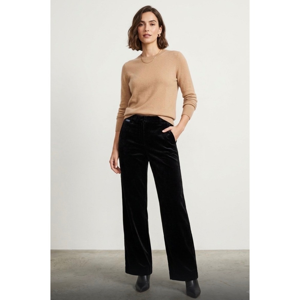 J.Crew Black Velvet Wide Leg Pants Elastic Back Trousers Size 4 NEW
